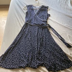 Leota Polka-Dot Sleeveless Faux Wrap Dress from Stitch Fix (Large)